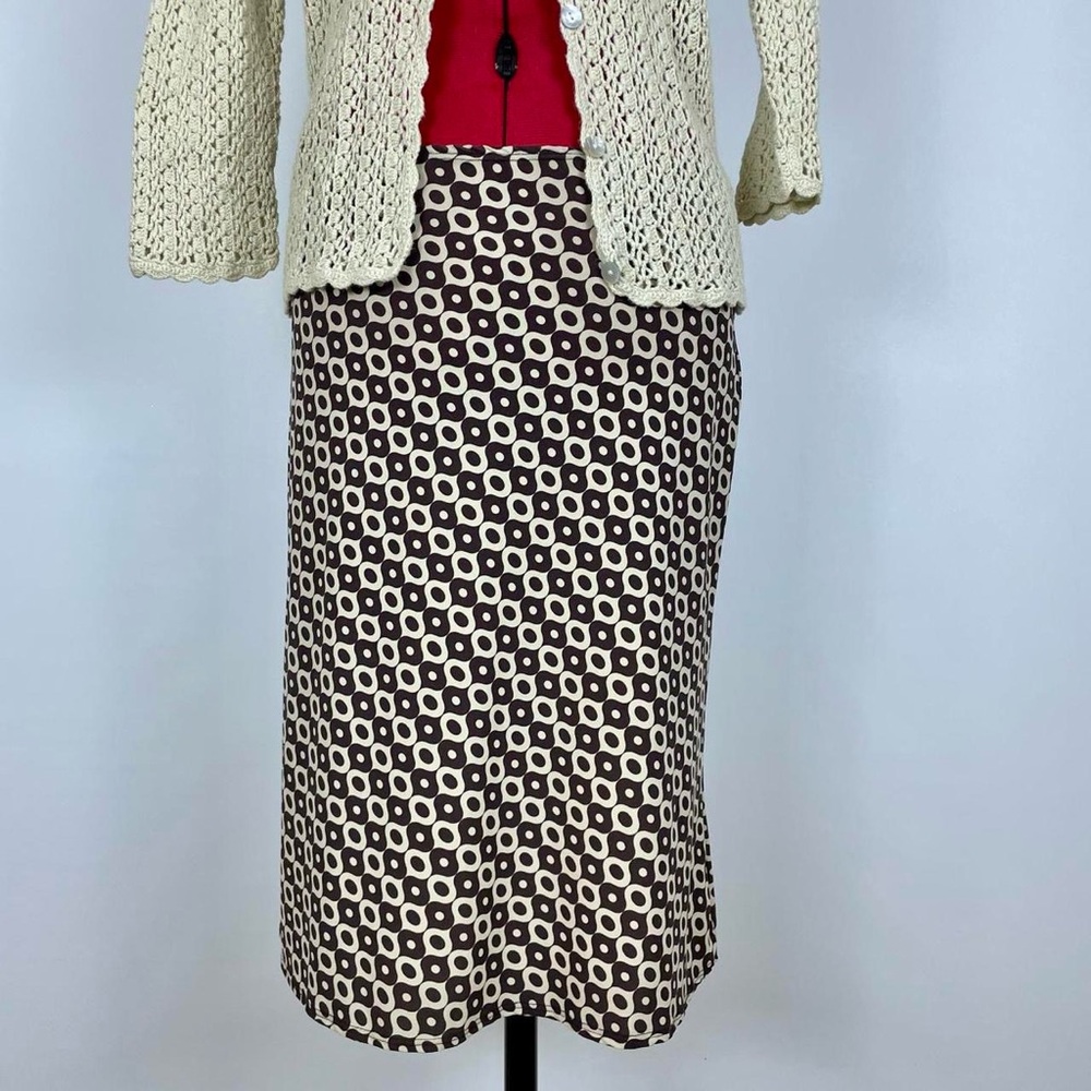 Vintage Geometric Print Brown and Cream Midi Skirt